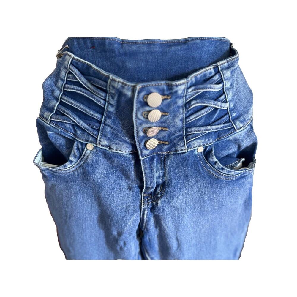 T&Y Fashion High Rise Skinny Vtg 90’ Distressed Jeans 4 Button Size 7/8 Stretch